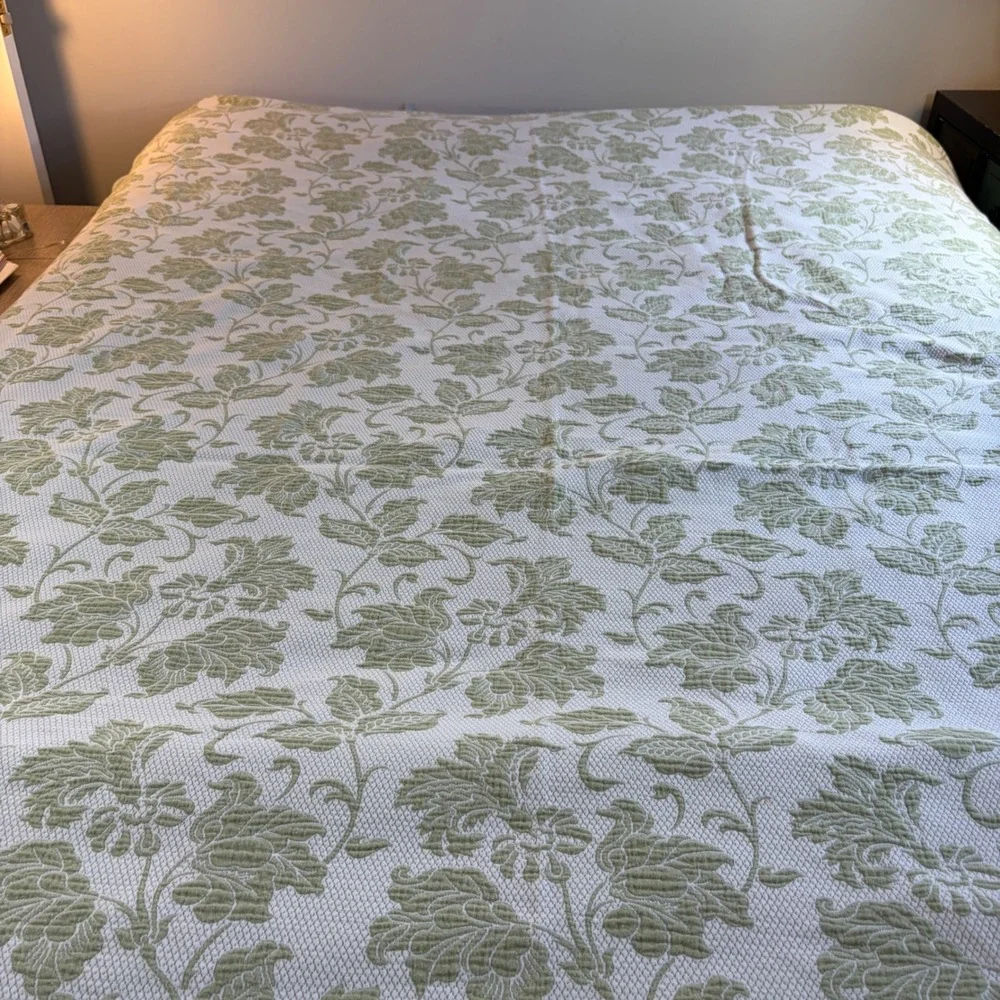 Colchas Domingos Matelesse Coverlet Cotton Sage Ivory Floral 76